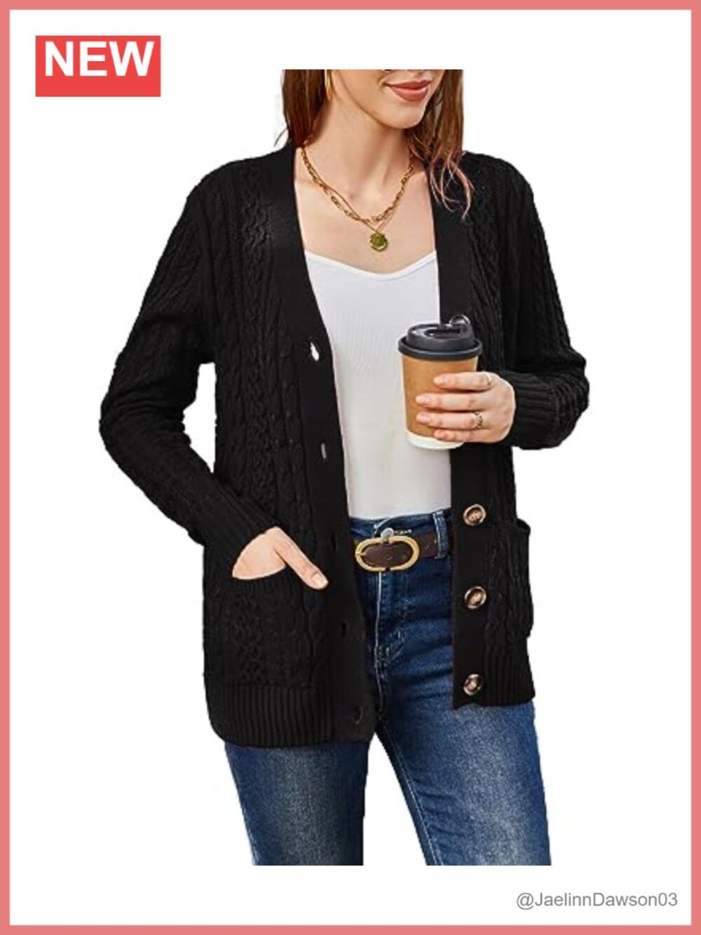Women's Cable Knit Chunky Cardigan Button Down Open Front Sweater with Pockets
